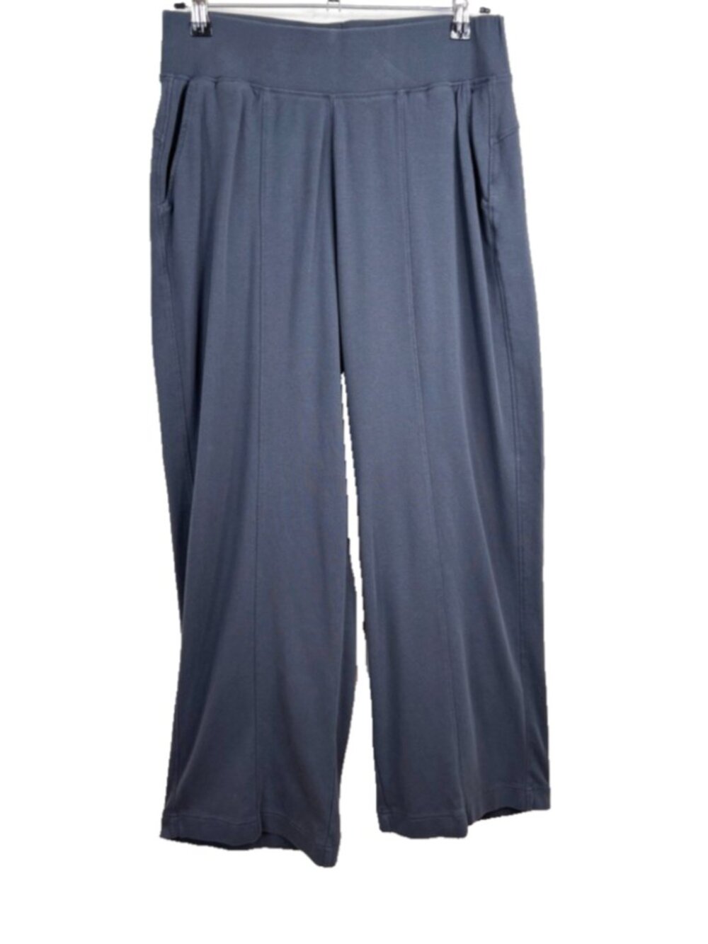 Pact Airplane Pintuck Wide Leg Pant L Steel Blue Grey Pocket 100% organic cotton